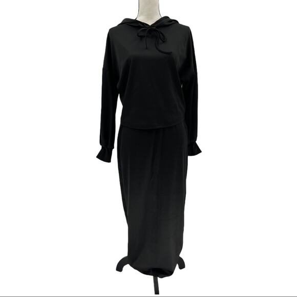 Black Women's Drawstring Hoodie Skirt Set Size Medium M - Picture 2 of 15